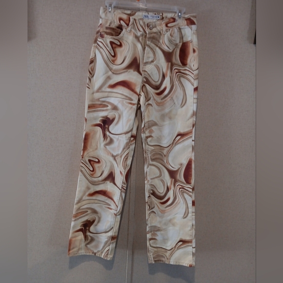 ZARA WOMENS PSYCHEDELIC BOHO Y2K MID RISE STRAIGHT JEANS, , SZ 2 - Picture 1 of 5